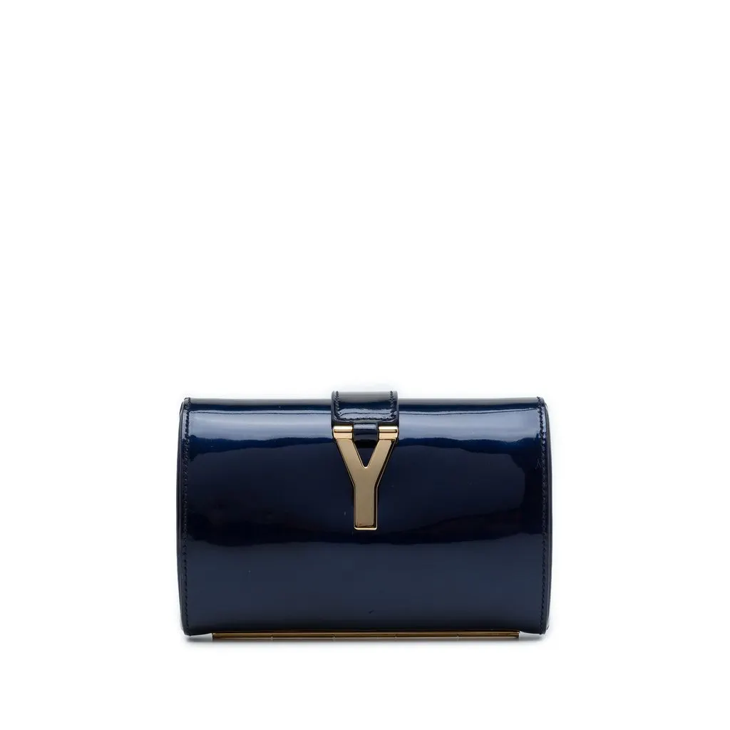 Saint Laurent Edition Soi Patent Chyc Ligne Evening Clutch Blue Leather Very good - Front View