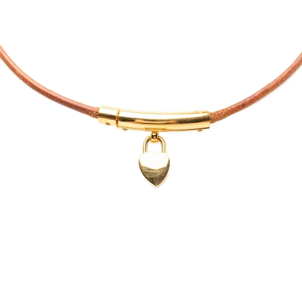 Hermès Leather Viviride Heart Choker Necklace Brown Leather Very good - Front View