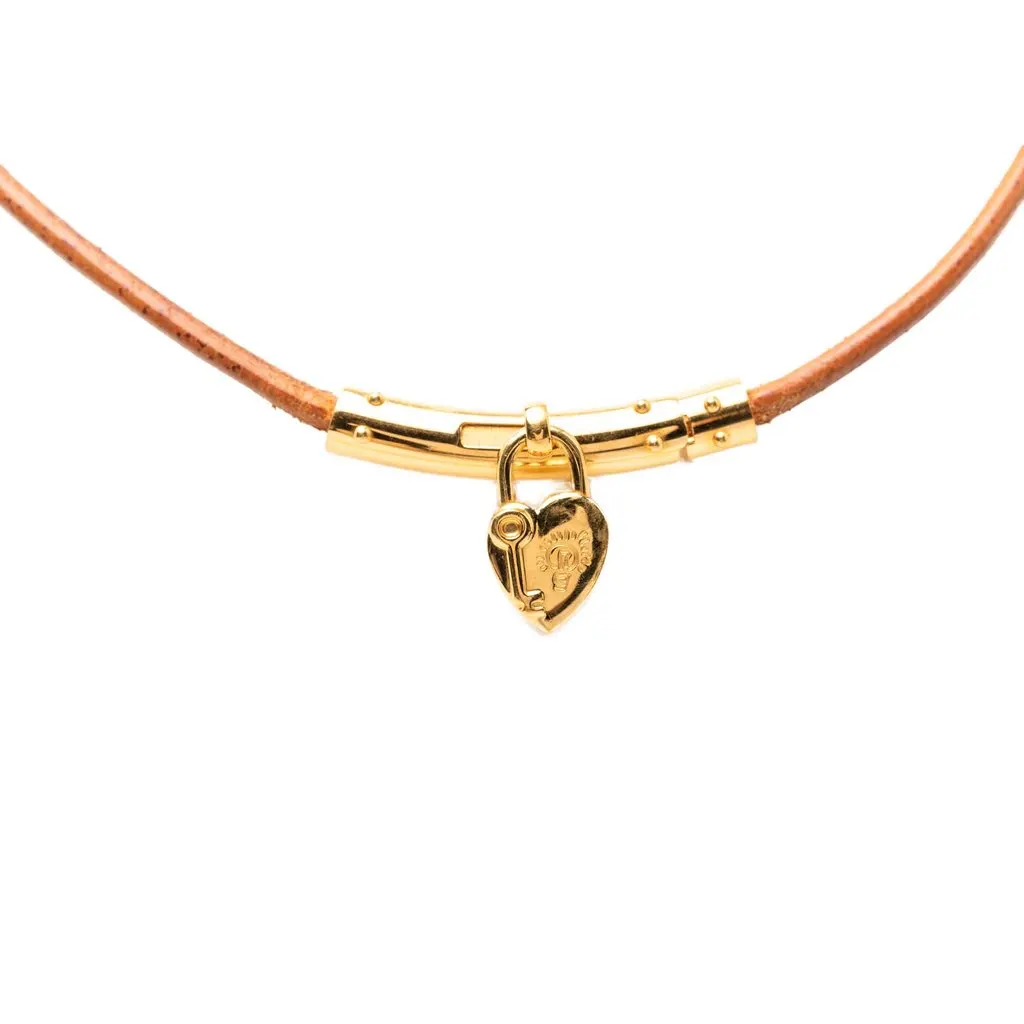 Hermès Leather Viviride Heart Choker Necklace Brown Leather Very good - Back View