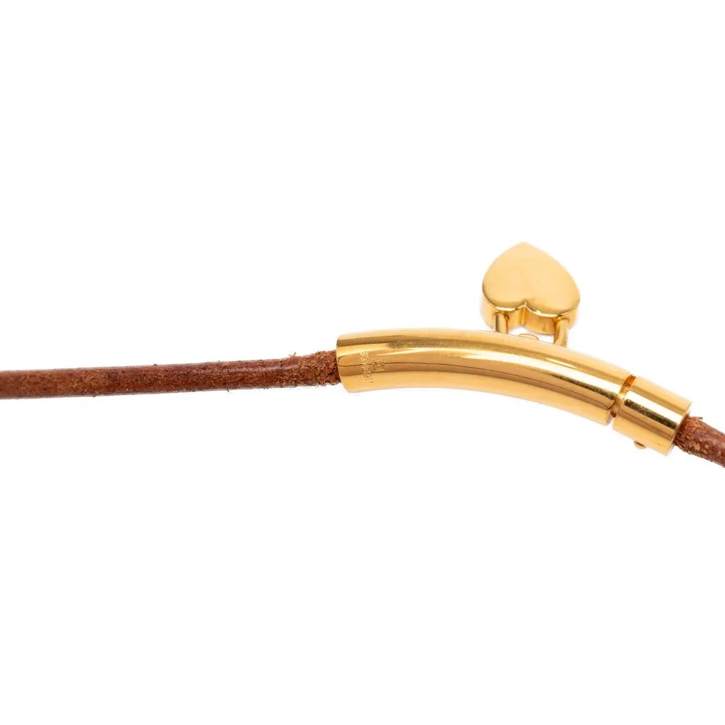 Hermès Leather Viviride Heart Choker Necklace Brown Leather Very good - Model View
