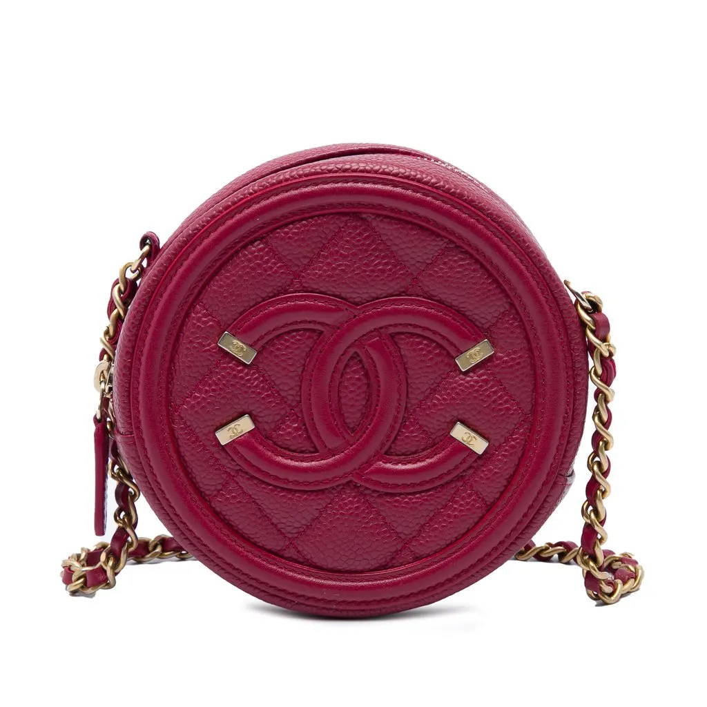 Chanel Caviar CC Filigree Round Crossbody Red Leather Very good - Front View