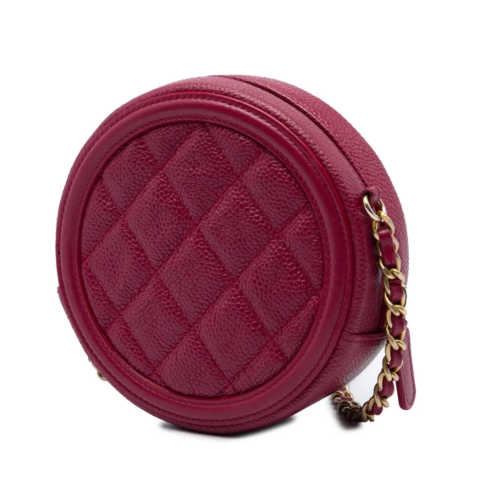 Chanel Caviar CC Filigree Round Crossbody Red Leather Very good - Back View