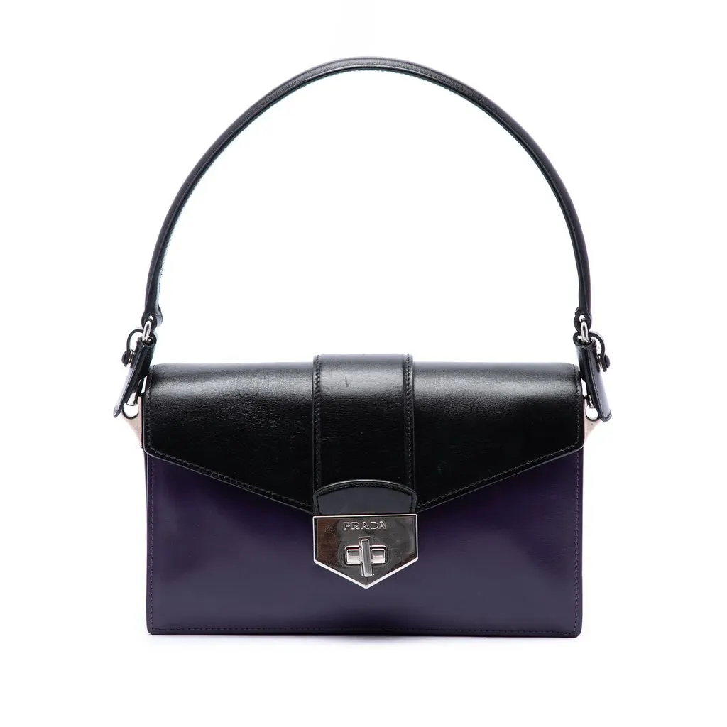 Prada Bicolor Box Calf Turnlock Satchel Purple Leather Very good - Front View