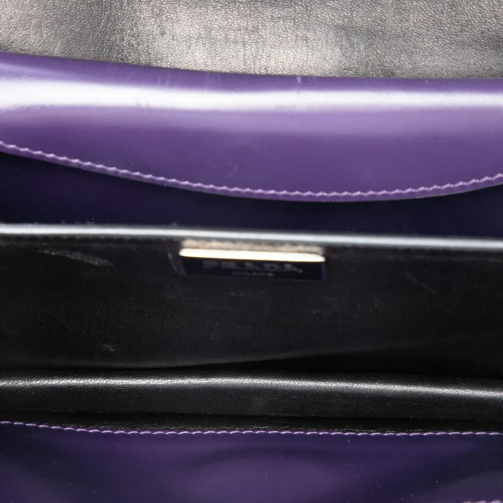 Prada Bicolor Box Calf Turnlock Satchel Purple Leather Very good - Model View