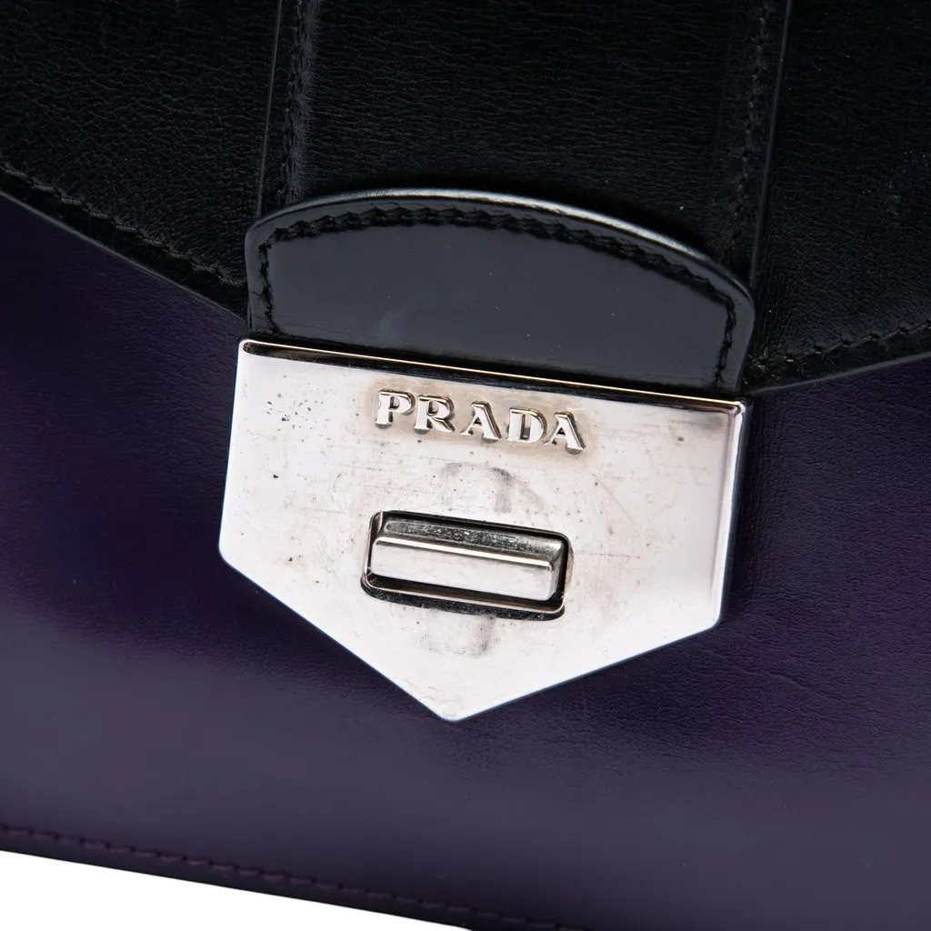 Prada Bicolor Box Calf Turnlock Satchel Purple Leather Very good - Box View