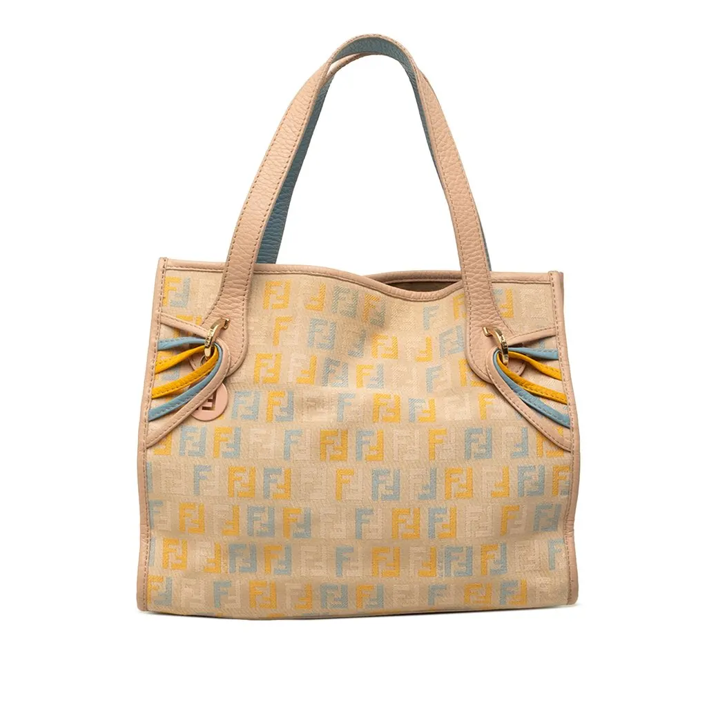 Fendi Small Multicolore Zucchino Canvas Tote Beige Canvas Very good - Front View