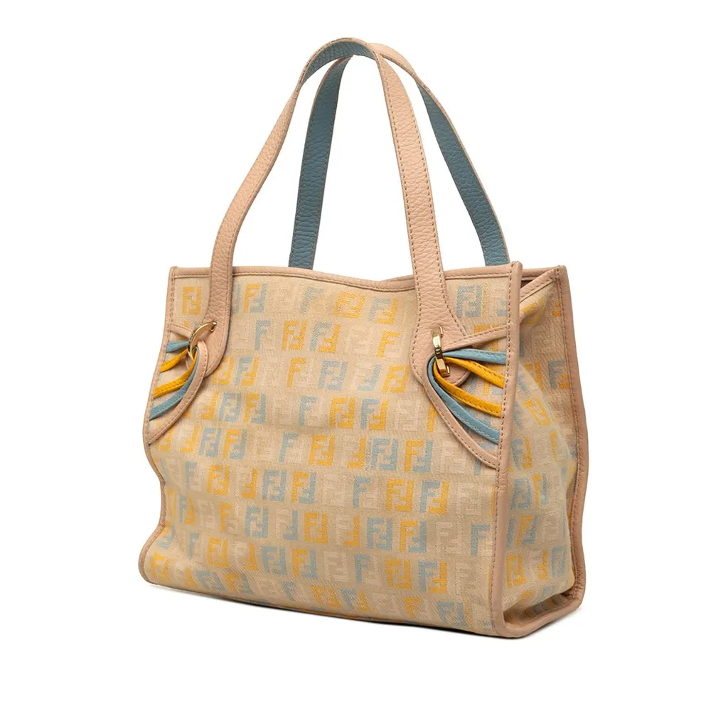 Fendi Small Multicolore Zucchino Canvas Tote Beige Canvas Very good - Back View