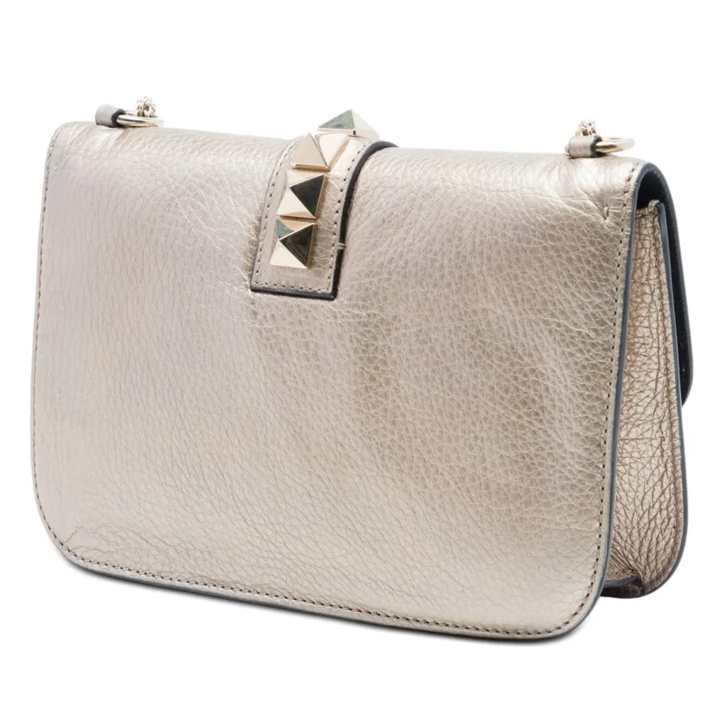 Valentino Medium Metallic Leather Rockstud Glam Lock Crossbody Gold Leather Very good - Back View