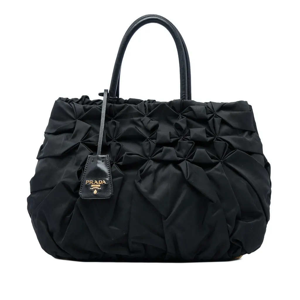 Prada Tessuto Origami Pleated Tote Black Polyamide Very good - Front View