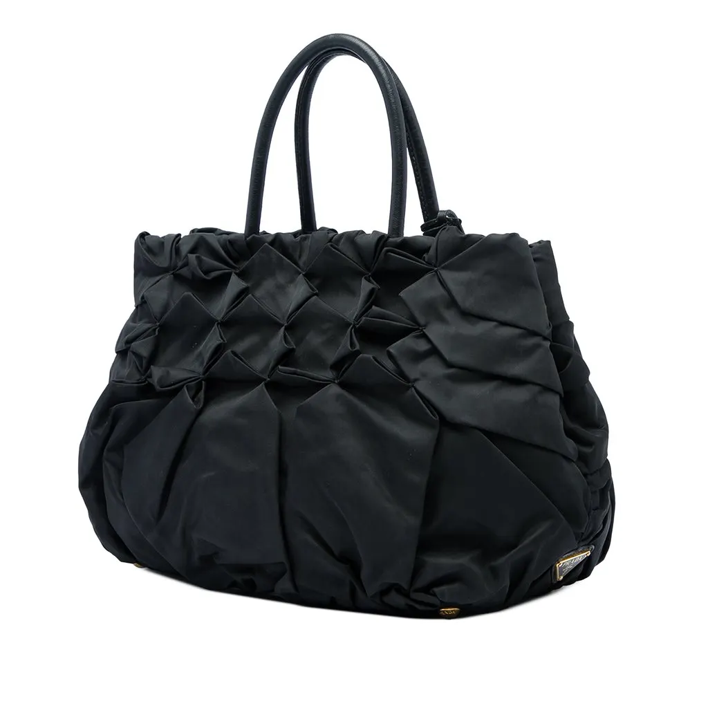 Prada Tessuto Origami Pleated Tote Black Polyamide Very good - Back View