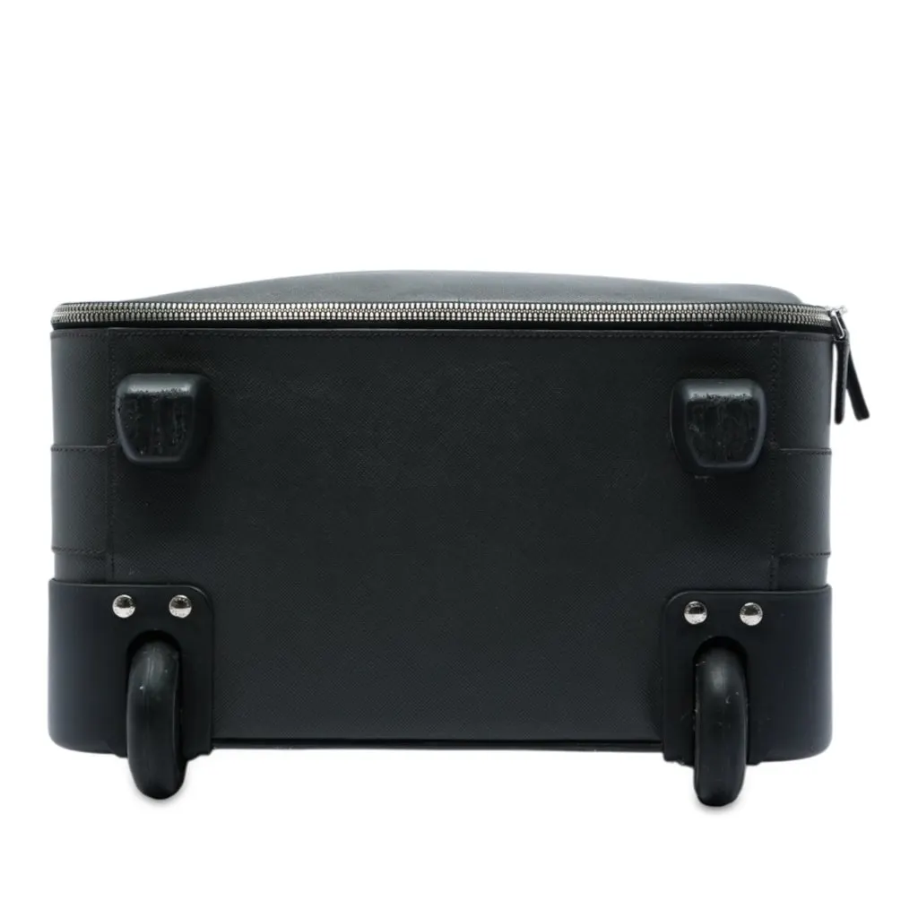 Prada Saffiano Rolling Trolley Suitcase Black Leather Good - Inside View