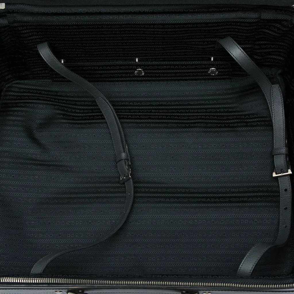 Prada Saffiano Rolling Trolley Suitcase Black Leather Good - Model View
