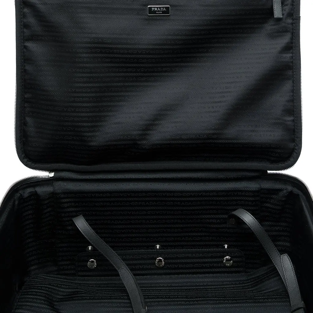 Prada Saffiano Rolling Trolley Suitcase Black Leather Good - Box View