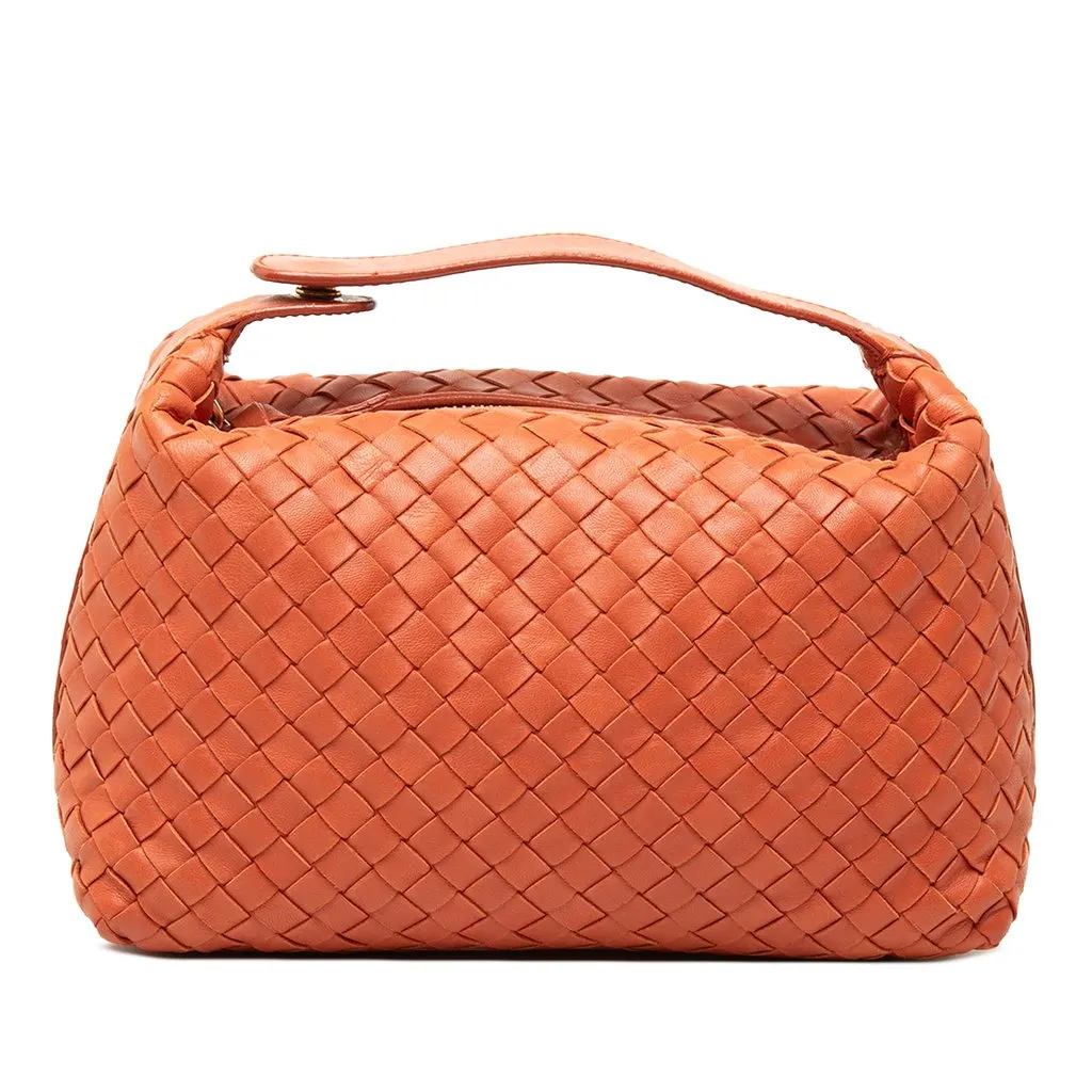 Bottega Veneta Mini Nappa Intrecciato Wallace Handbag Orange Leather Good - Front View