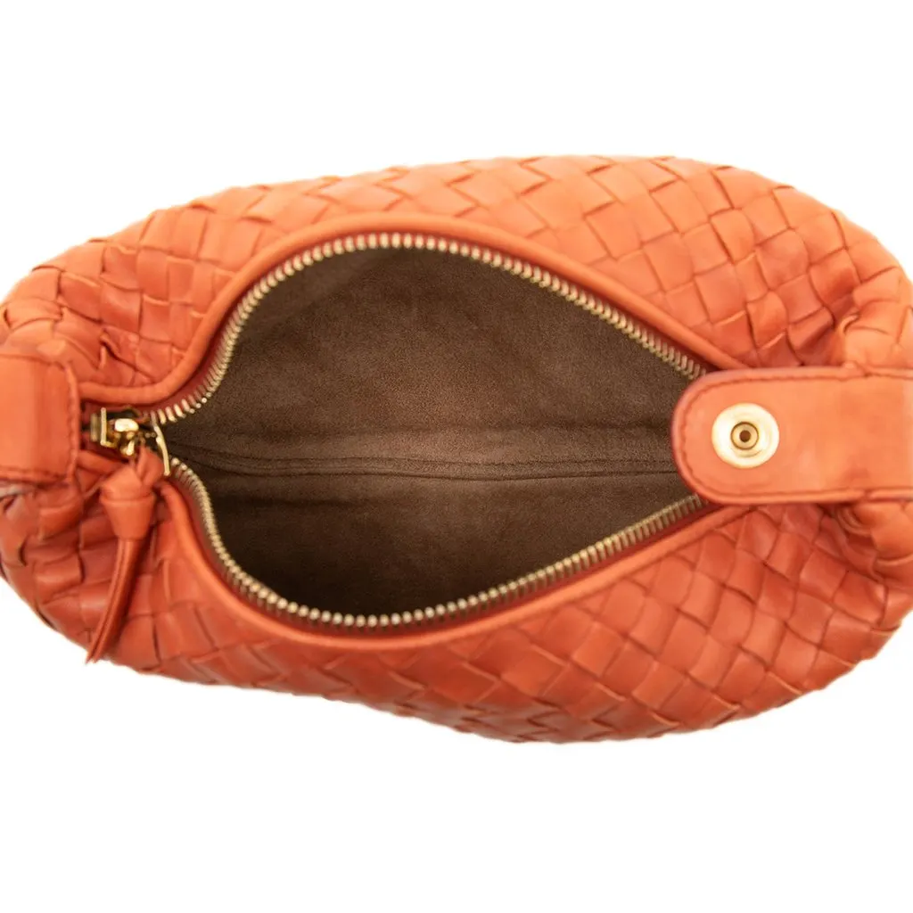 Bottega Veneta Mini Nappa Intrecciato Wallace Handbag Orange Leather Good - Model View
