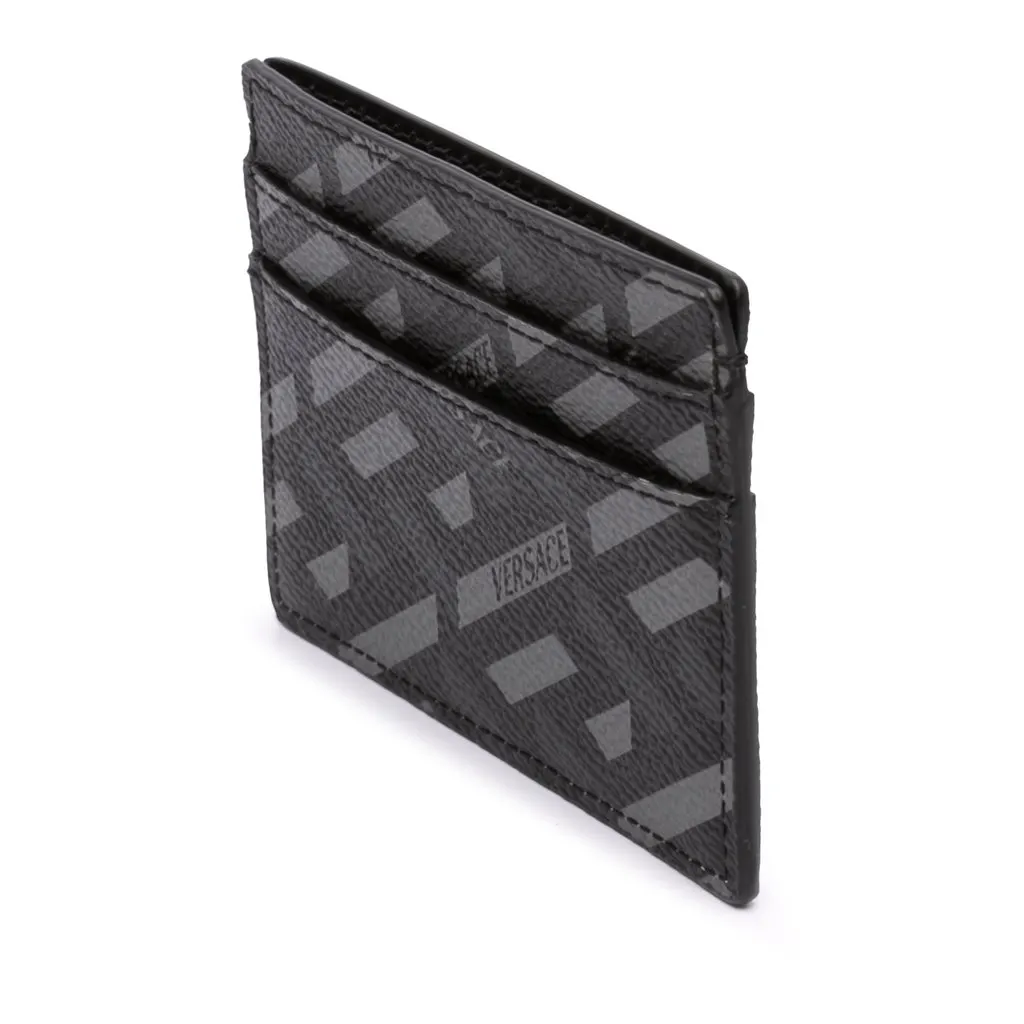 Versace La Greca Coated Canvas Card Holder Black Leather Very good - Back View
