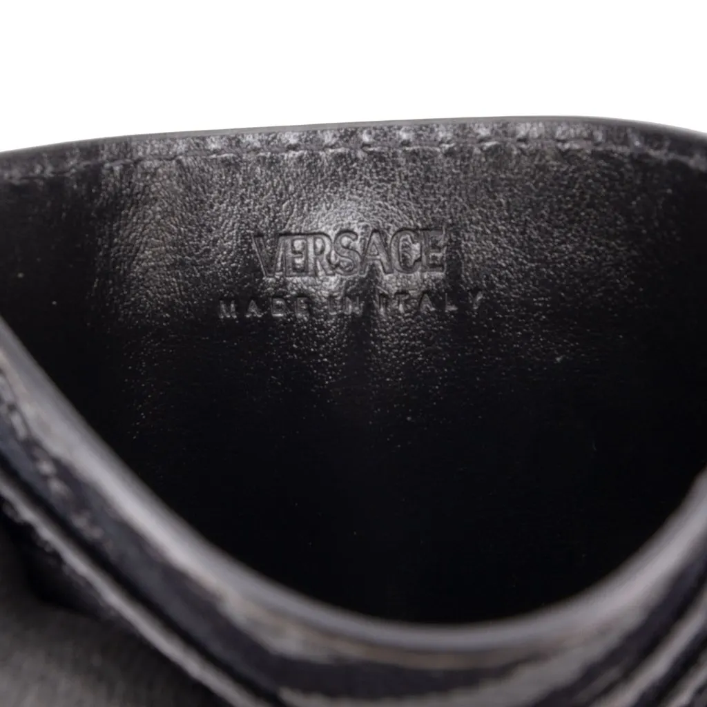 Versace La Greca Coated Canvas Card Holder Black Leather Very good - Box View