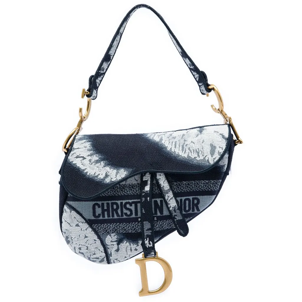 Dior Canvas Embroidered Tie Dye Saddle Bag Blue Very good - Front View