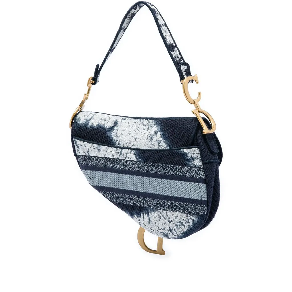 Dior Canvas Embroidered Tie Dye Saddle Bag Blue Very good - Back View