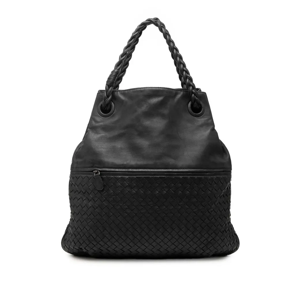 Bottega Veneta Nappa Intrecciato Julie Tote Black Leather Very good - Front View