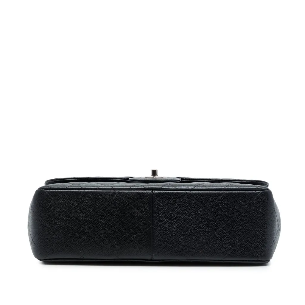 Chanel Jumbo Classic Caviar Double Flap Black Leather Good - Inside View