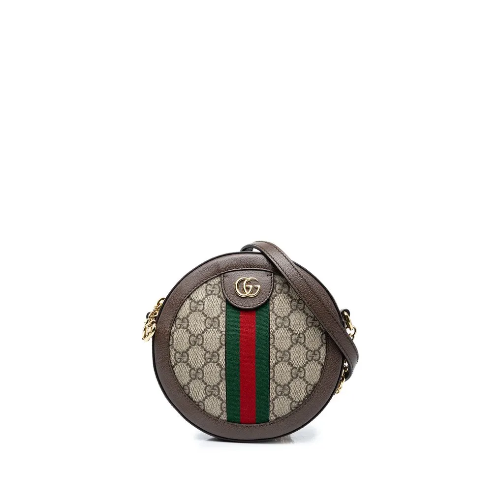 Gucci Mini GG Supreme Web Ophidia Round Crossbody Beige Canvas Very good - Front View
