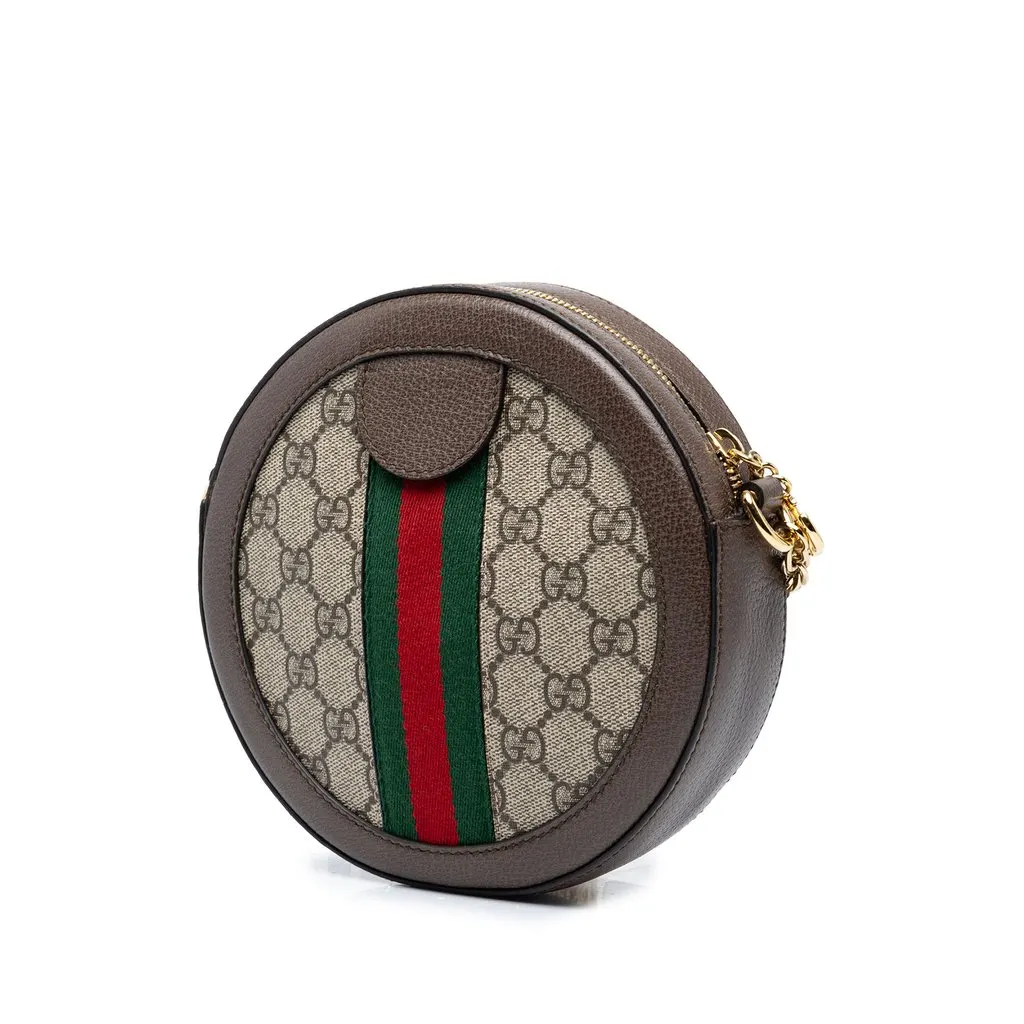 Gucci Mini GG Supreme Web Ophidia Round Crossbody Beige Canvas Very good - Back View