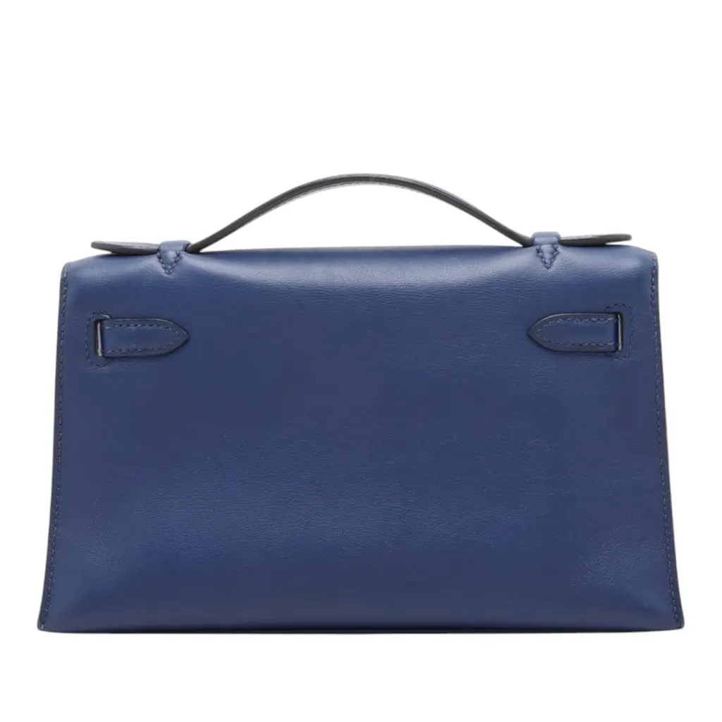 Hermès Swift Kelly Pochette 22 Blue Leather Good - Back View