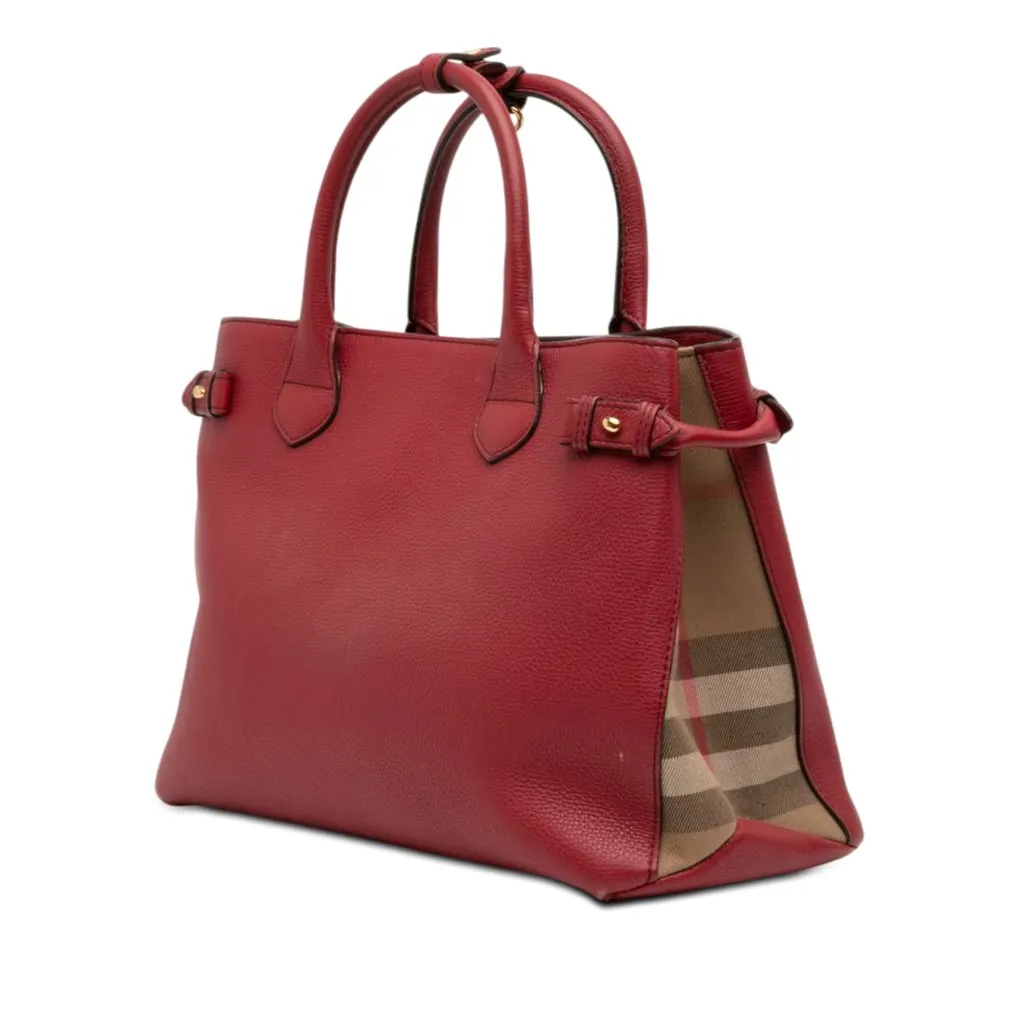 Burberry Medium Leather and House Check Banner Satchel Red Leather Very good - Back View