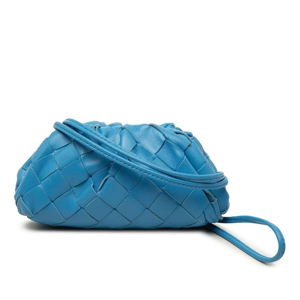 Bottega Veneta Nappa Intrecciato The Extra Mini Pouch Crossbody Blue Leather Good - Front View