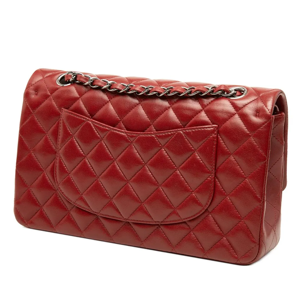 Chanel Medium Classic Lambskin Double Flap Red Leather Very good - Back View