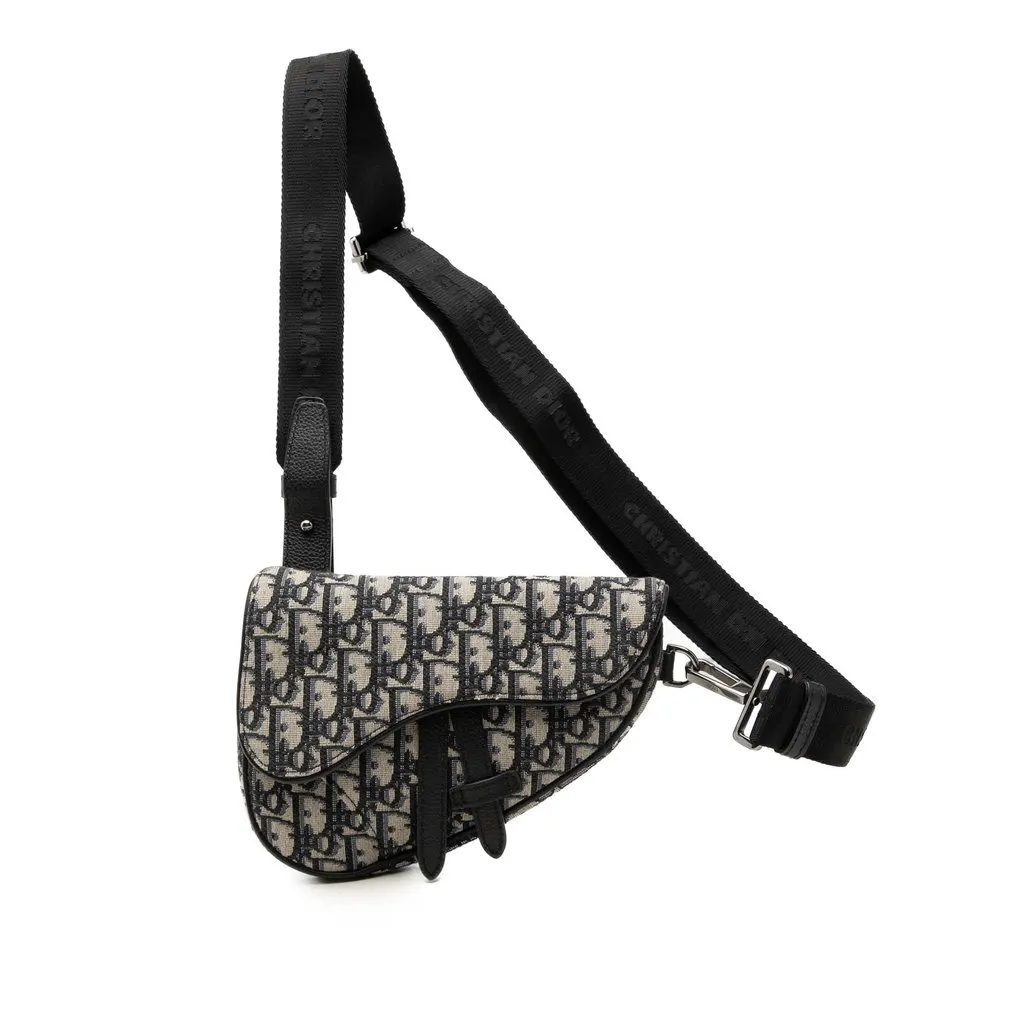 Dior Mini Oblique Canvas Saddle Belt Bag Blue Very good - Front View