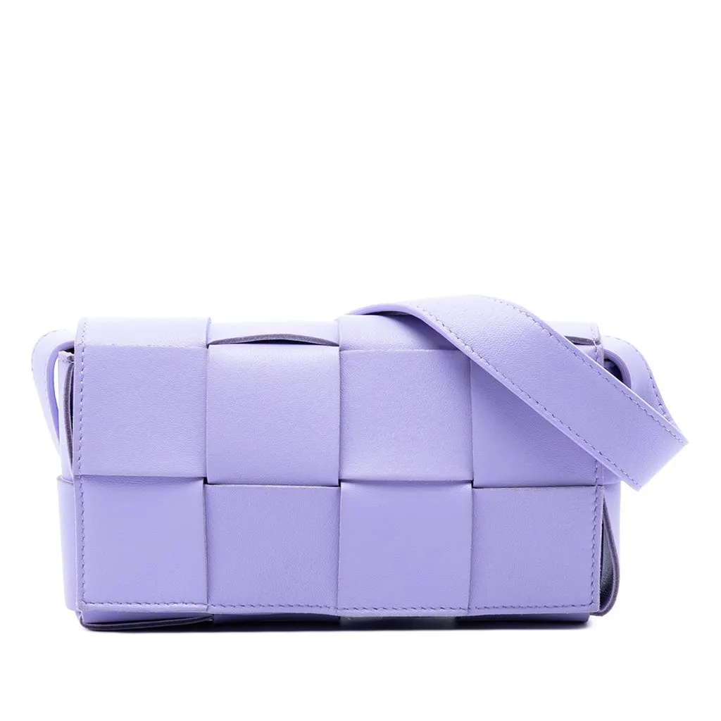 Bottega Veneta Mini Nappa Intrecciato Cassette Belt Bag Purple Leather Very good - Front View