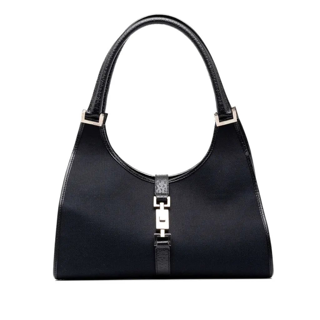 Gucci Canvas Jackie Bardot Shoulder Bag Black Very good - Front View