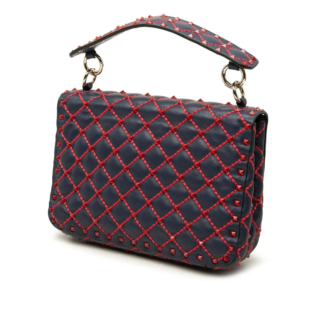 Valentino Medium Nappa Rockstud Spike Satchel Blue Leather Very good - Back View