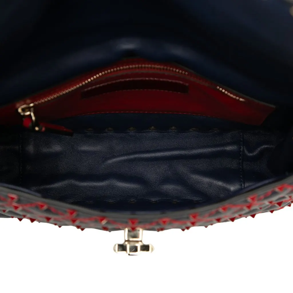 Valentino Medium Nappa Rockstud Spike Satchel Blue Leather Very good - Model View