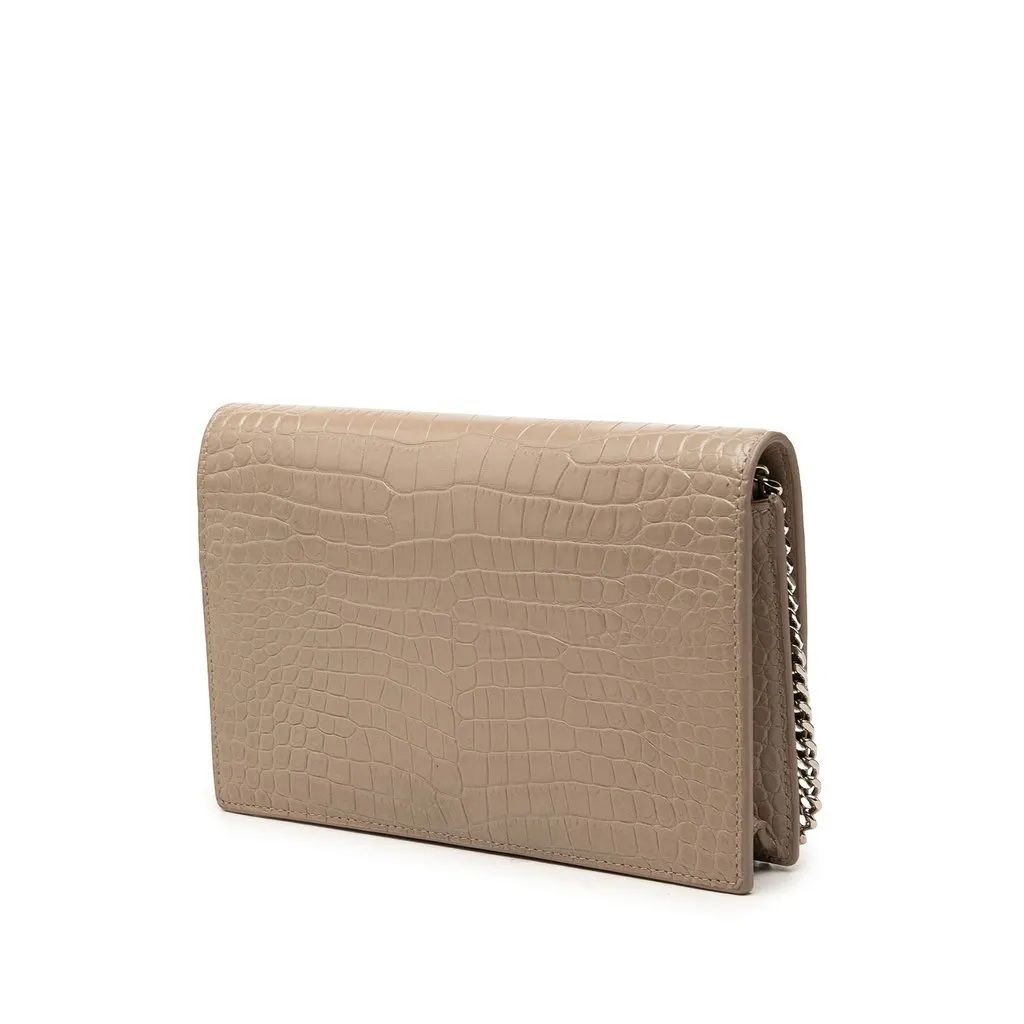 Saint Laurent Small Croc Embossed Leather Monogram Kate Tassel Crossbody Brown Leather Good - Back View