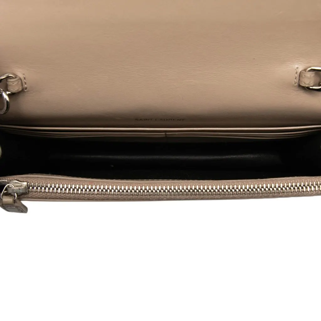 Saint Laurent Small Croc Embossed Leather Monogram Kate Tassel Crossbody Brown Leather Good - Model View