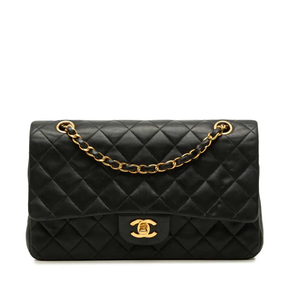 Chanel Medium Classic Lambskin Double Flap Black Leather Good - Front View