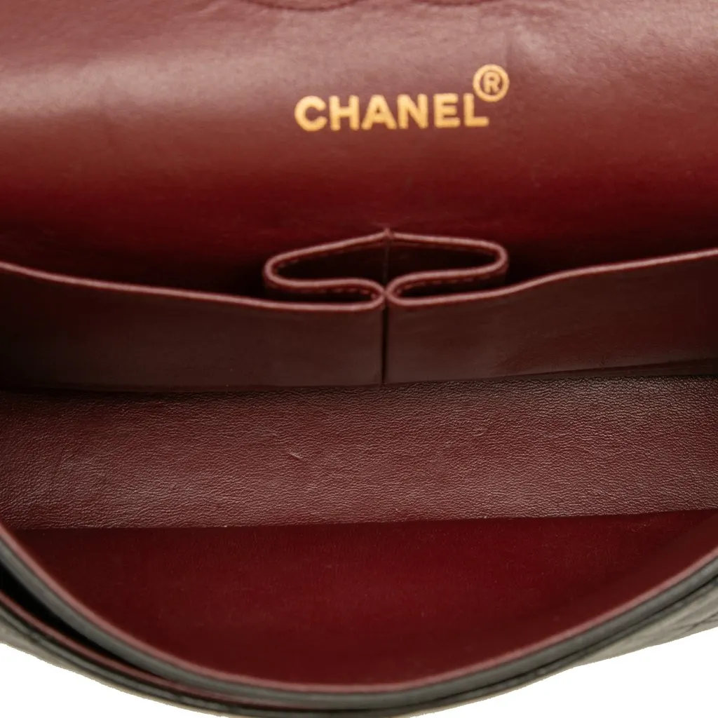 Chanel Medium Classic Lambskin Double Flap Black Leather Good - Model View
