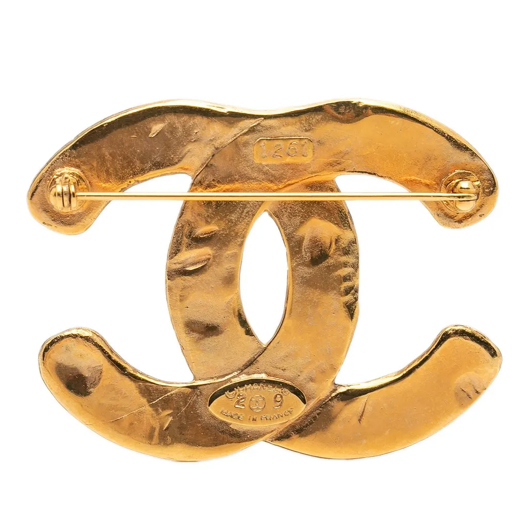 Chanel CC Gold Plated Quilted Diamond  Brooch Gold Metal Very good - Back View