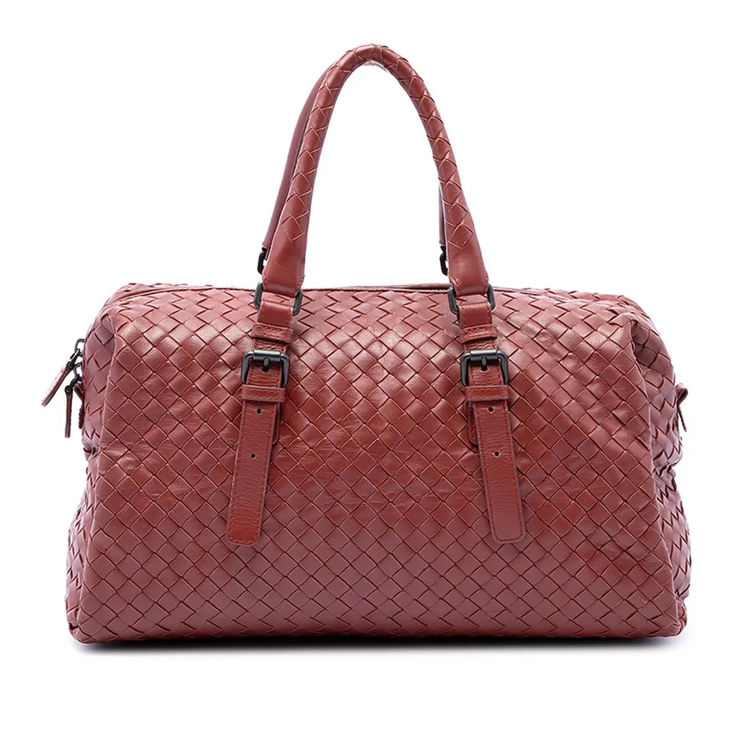 Bottega Veneta Nappa Intrecciato Boston Bag Red Leather Good - Front View
