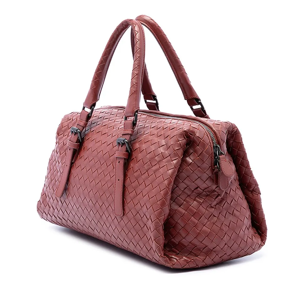Bottega Veneta Nappa Intrecciato Boston Bag Red Leather Good - Back View