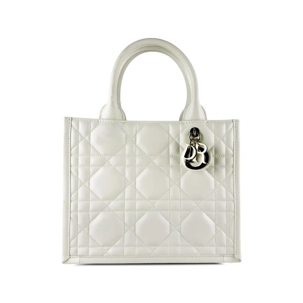 Dior Small Calfskin Macrocannage Book Tote White Leather Very good - Front View