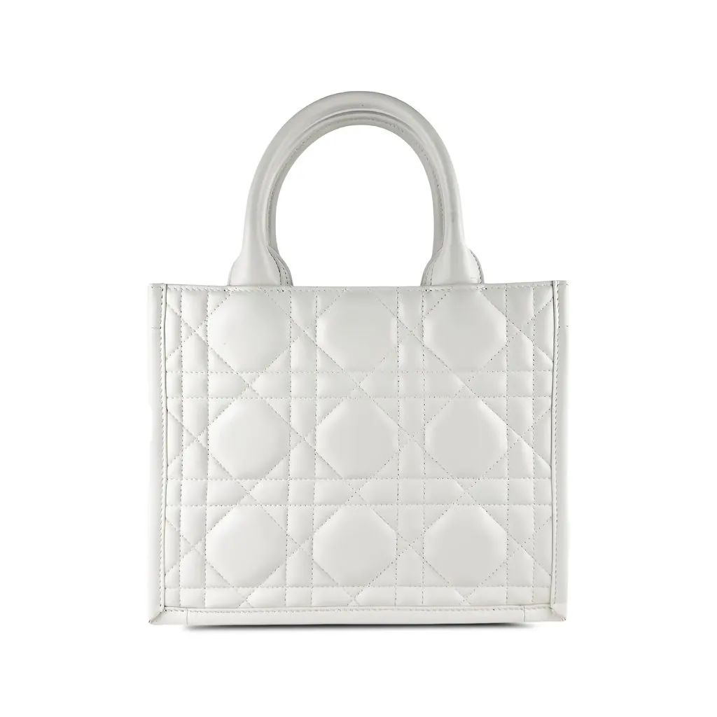 Dior Small Calfskin Macrocannage Book Tote White Leather Very good - Back View