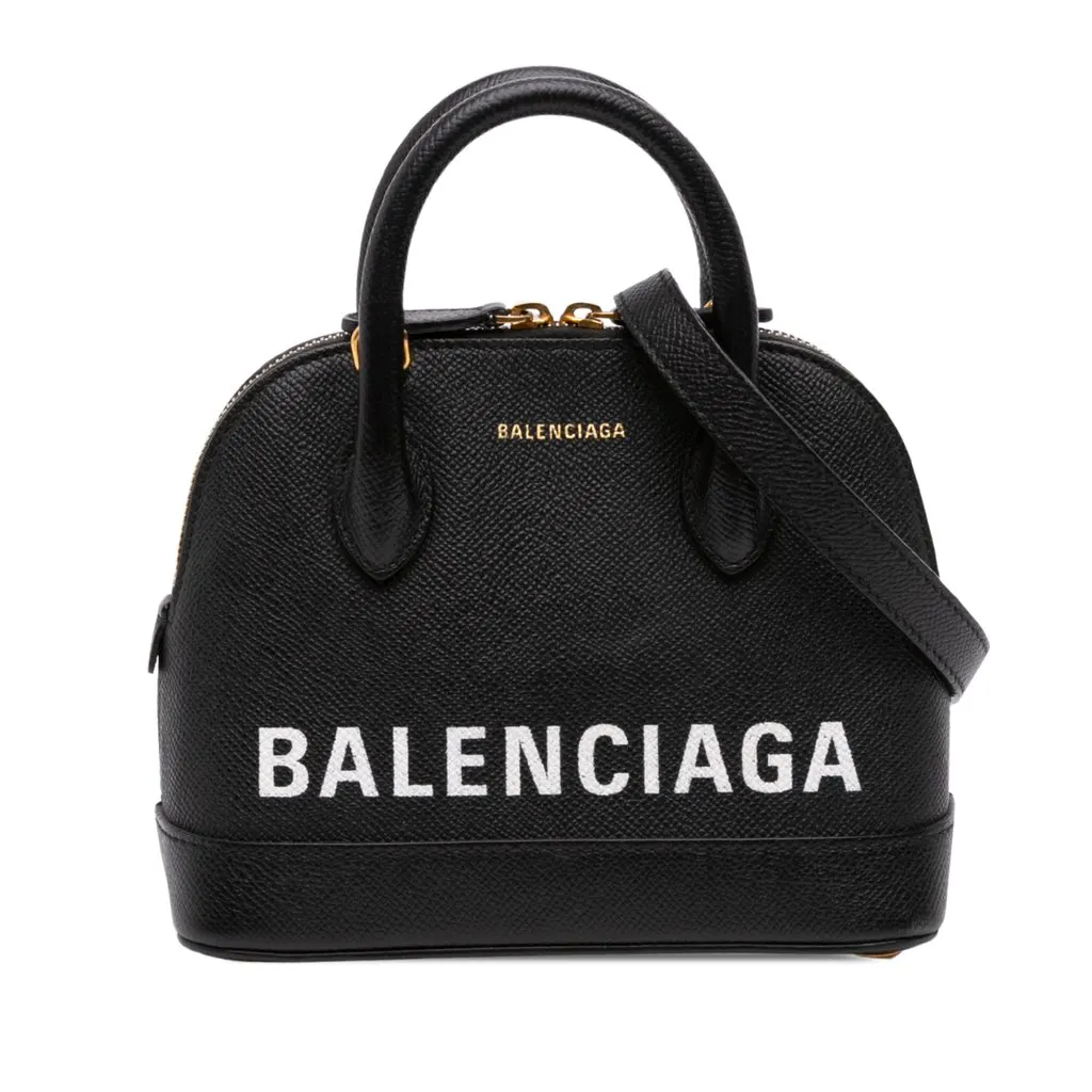 Balenciaga Grained Calfskin Logo Ville Top Handle Bag XXS Black Leather Very good - Front View