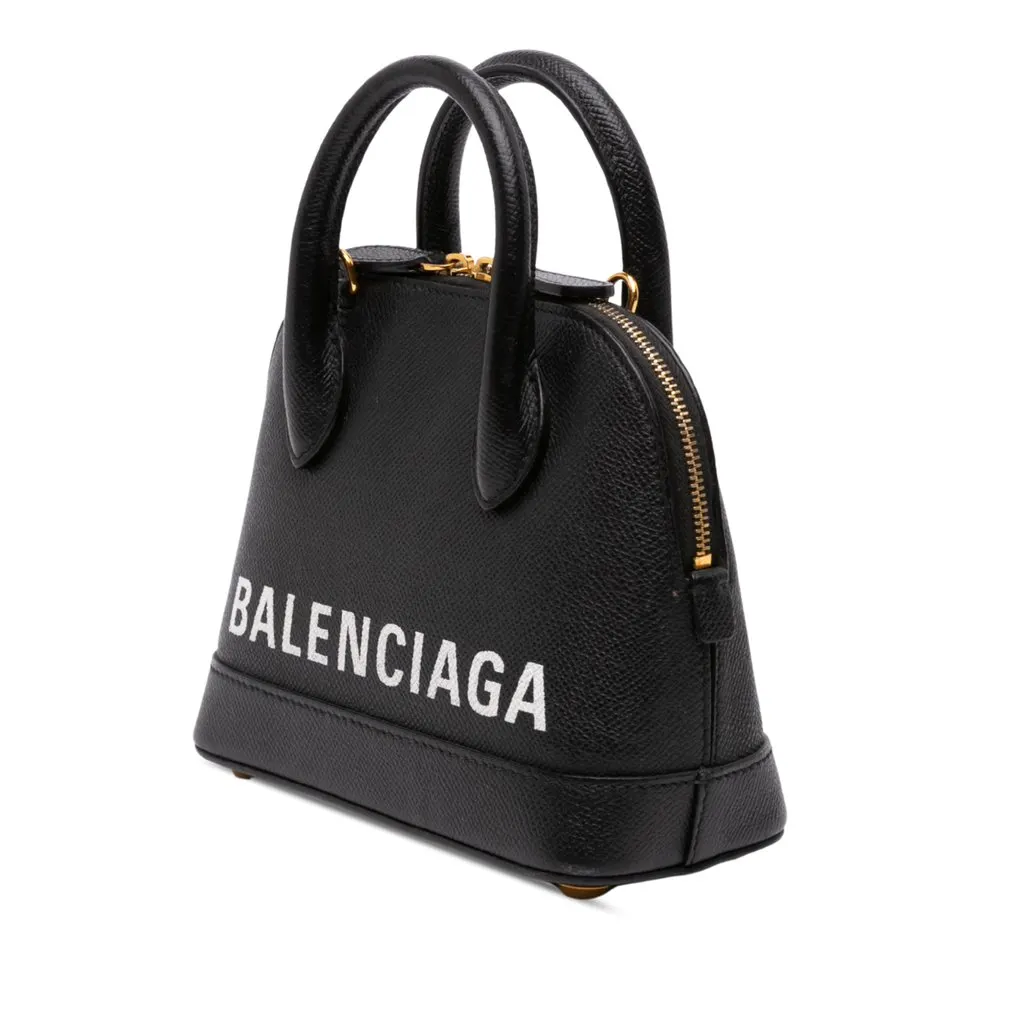 Balenciaga Grained Calfskin Logo Ville Top Handle Bag XXS Black Leather Very good - Back View