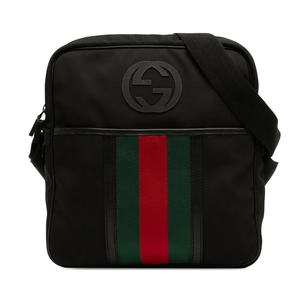 Gucci Nylon Interlocking G Web Crossbody Black Very good - Front View