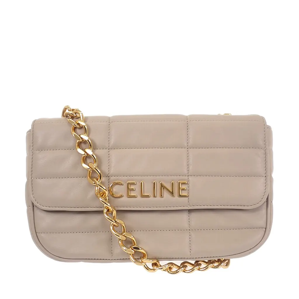 Celine Matelasse Goatskin Monochrome Chain Shoulder Bag Brown Leather Very good - Front View