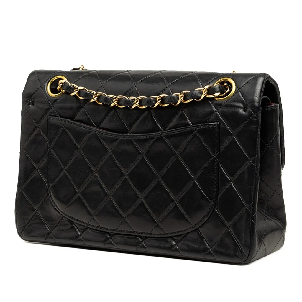 Chanel Small Classic Lambskin Double Flap Black Leather Good - Back View
